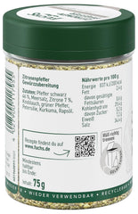 Fuchs Gewürze - Zitronenpfeffer Gewürz - Gewürrzubereitung für Lachs, Zander und Kabeljau - natürliche Zutaten - 75 g in wiederverwendbarer, recyclebarer Dose