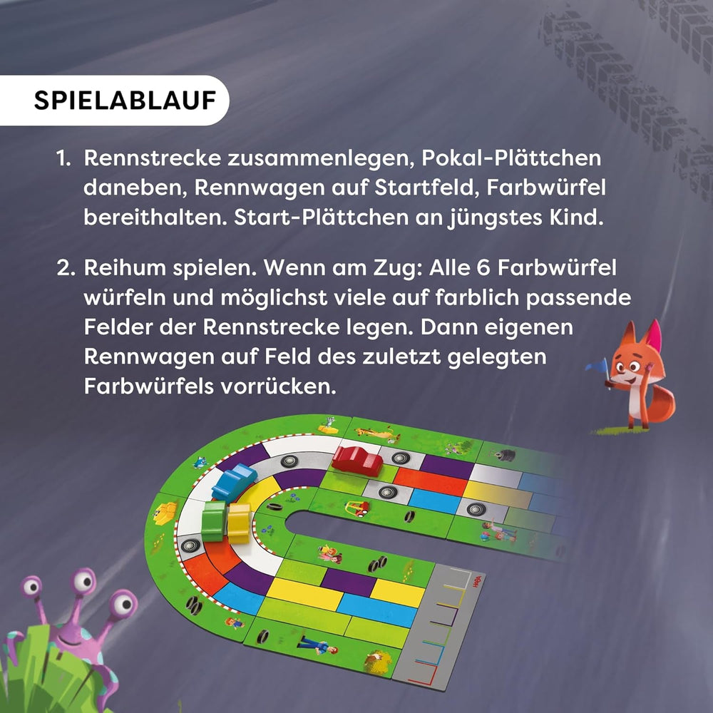 HABA Monza – Joc de societate rapid și joc de curse cu mașini pentru copii de la 5 ani în sus – Cu 6 mașini colorate din lemn și zaruri colorate – 2012226001