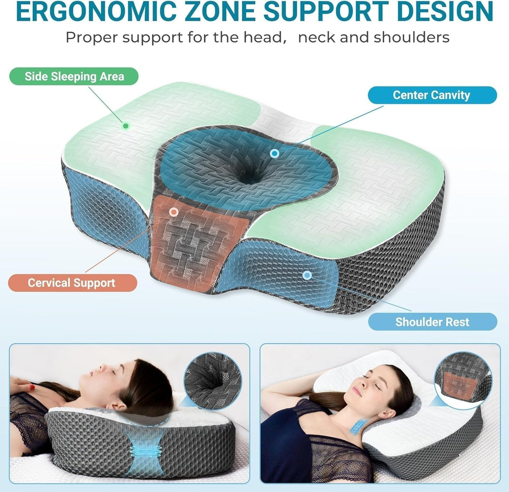 Pernă ortopedică Elviros din spumă cu memorie, pernă pentru dureri de gât, pernă de dormit, pernă ergonomică pentru gât, pernă de susținere a gâtului, pernă anti sforăit pentru cei care dorm pe o parte, cei care dorm pe stomac, alb Perne ortopedice cervicale Naty Shop
