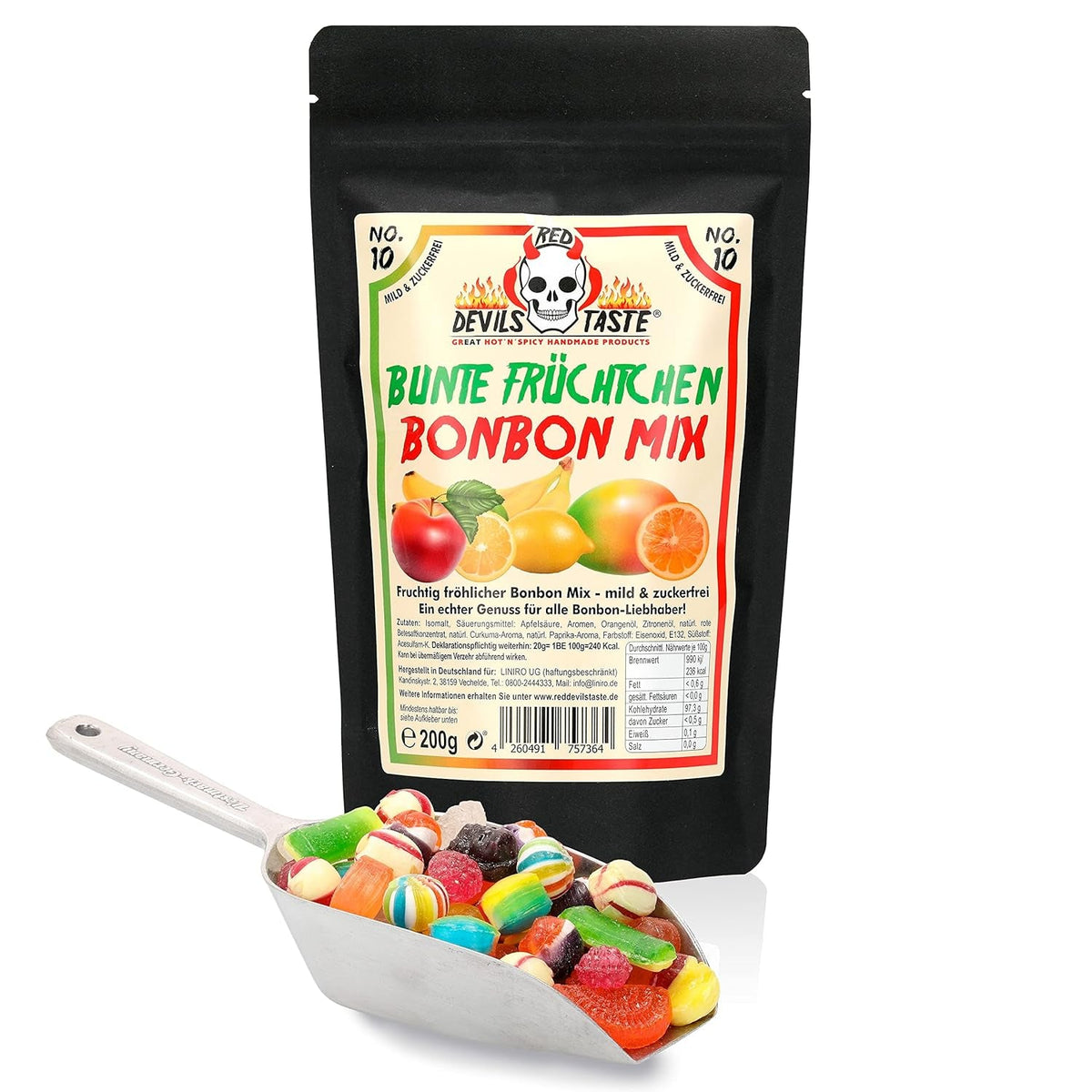 Amestec de bomboane „Fructe Colorate” - fără zahăr - 200g - într-o pungă cu fermoar - GUSTUL RED DEVILS