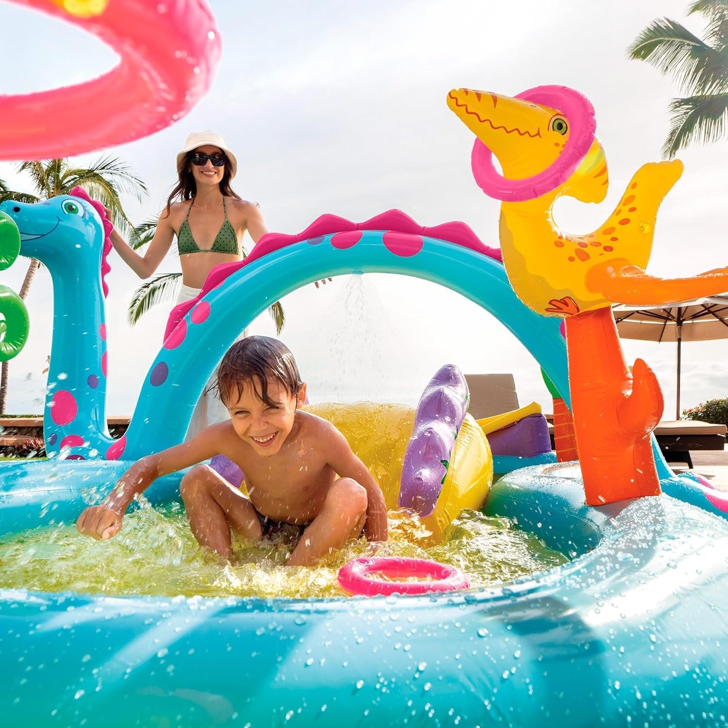 Intex 57135NP - Centru de joacă gonflabil Dinoland, Vinil, Multicolor, 302x229x112 cm