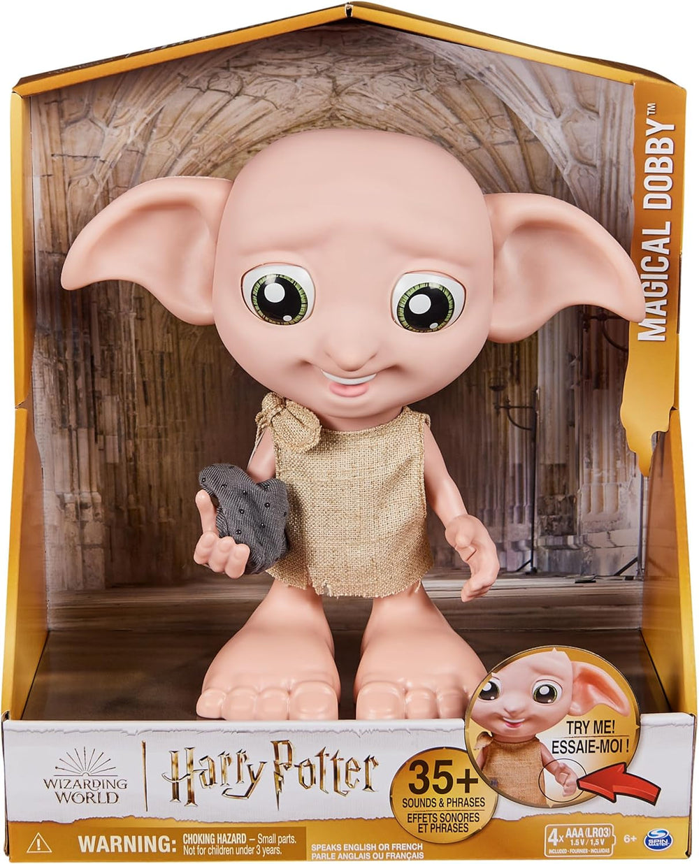 Spin Master 6067280 Wizarding World Harry Potter, interaktive Magical Dobby Elfenpuppe mit Socke, über 30 Geräusche und Sätze, 21,6cm, Spielzeug für Kinder, Black