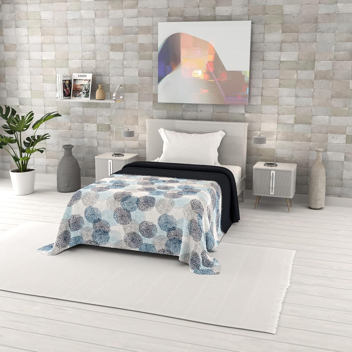 Cuvertură de vară imprimată Fantasy, umplutură din poliester, Petali, 260X270Cm Plapumi si pilote Naty Shop Soffioni Blu 170X270Cm