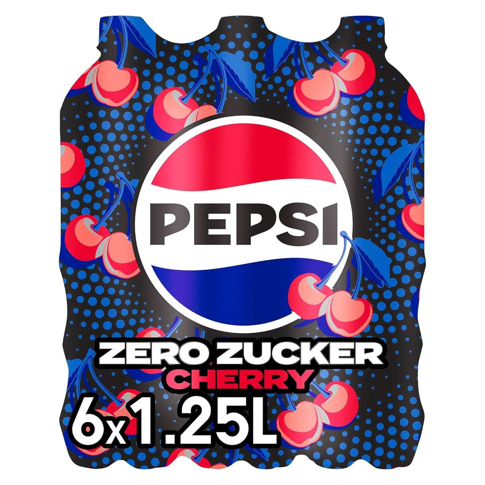 Pepsi Zero Sugar Cherry, Zuckerfreies Erfrischungsgetränk, koffeinhaltige Cola mit Kirschgeschmack in der Flasche, Set 6 x 1,25 Liter Naty Shop