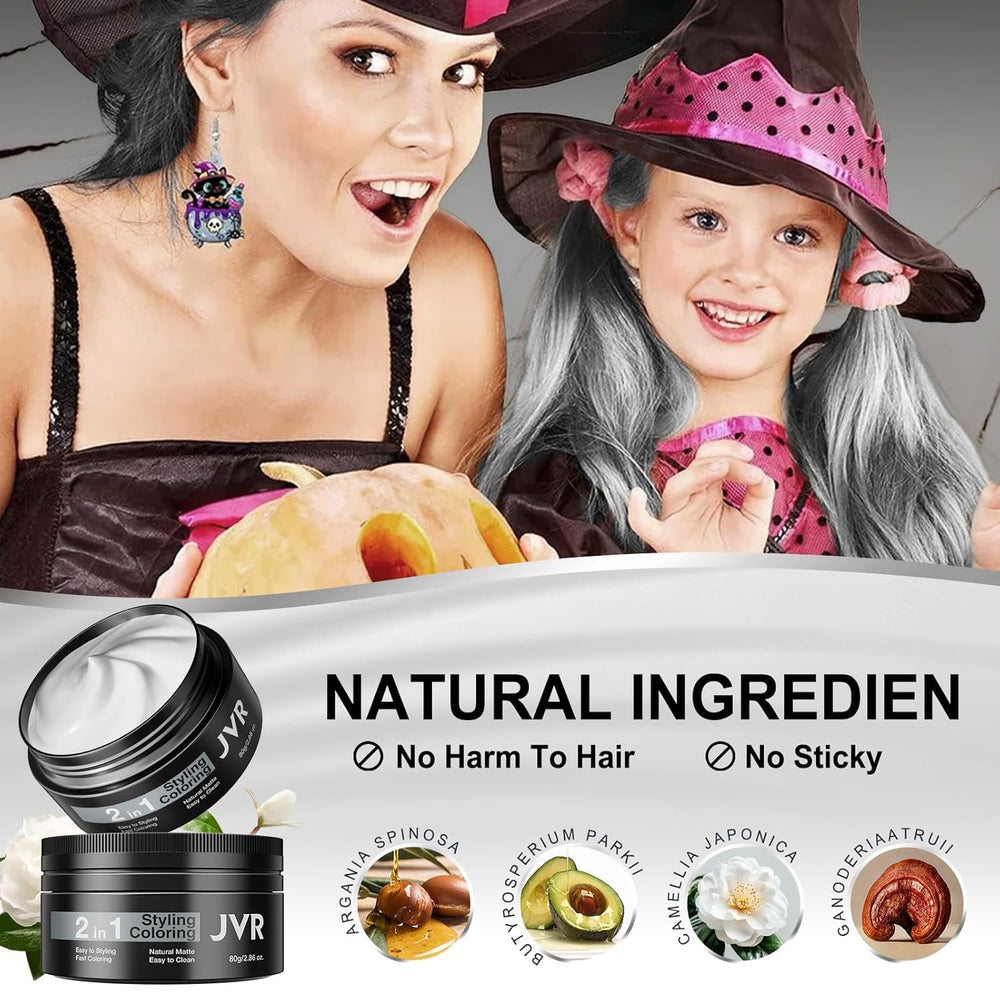 JVR Ceară de păr temporară 80g, ceară de păr lavabilă pentru copii femei bărbați, coafură naturală mată pentru petreceri, cosplay, Halloween, Crăciun, mascaradă, DIY (gri, 80g) Vopsea pentru par Naty Shop