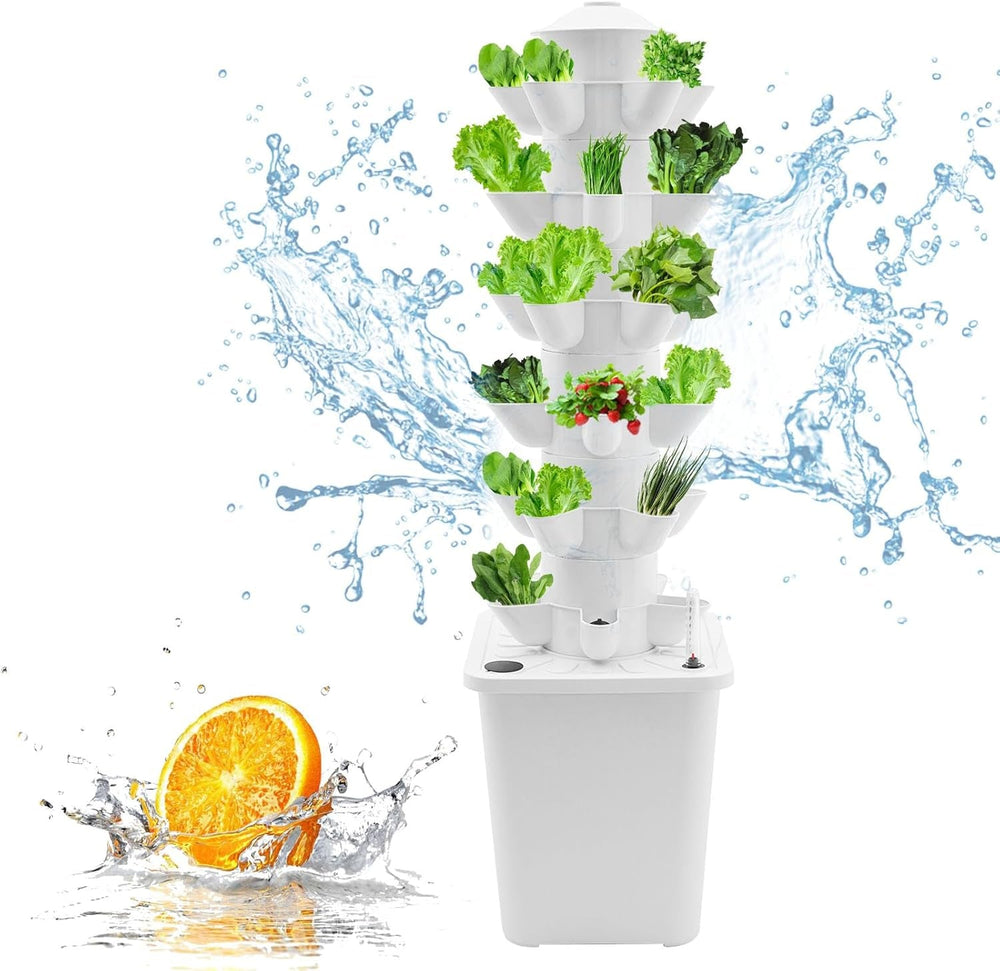 Turn hidroponic cu 30 de capsule, sistem de creștere hidroponică pentru grădină, kit de creștere verticală hidroponică cu 6 niveluri, turn aeroponic cu pompă de hidratare, adaptor și pat de însămânțare (gri)