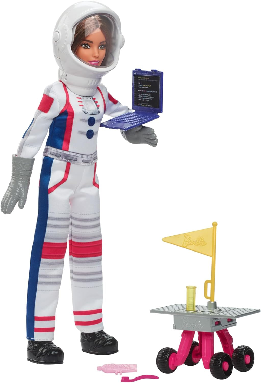Barbie 65th Anniversary Doll și 10 accesorii, set astronaut cu păpușă brunetă, Rover cu roți, cască spațială cu vizor personalizabil și multe altele, HRG45 Papusi Naty Shop Titlu implicit