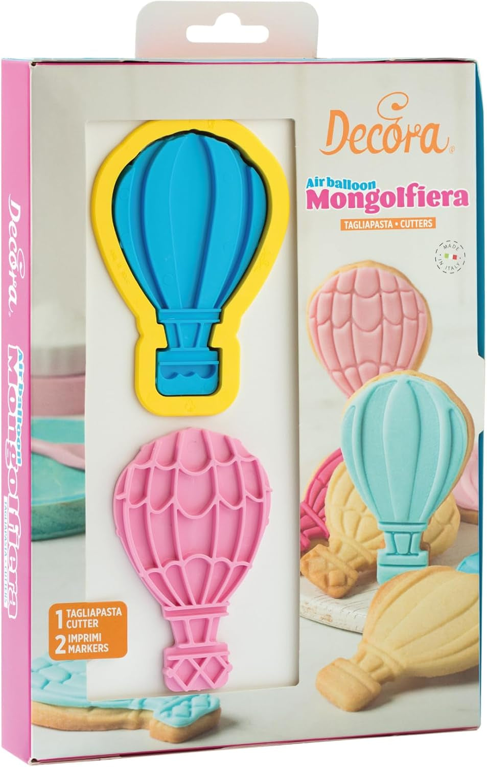 0255035 Decupătoare și markere 3D pentru baloane cu aer cald, din plastic, setul ideal pentru decorațiuni din pastă de zahăr sau pastă de gumă, fabricate în Italia, design original. Pachet de
