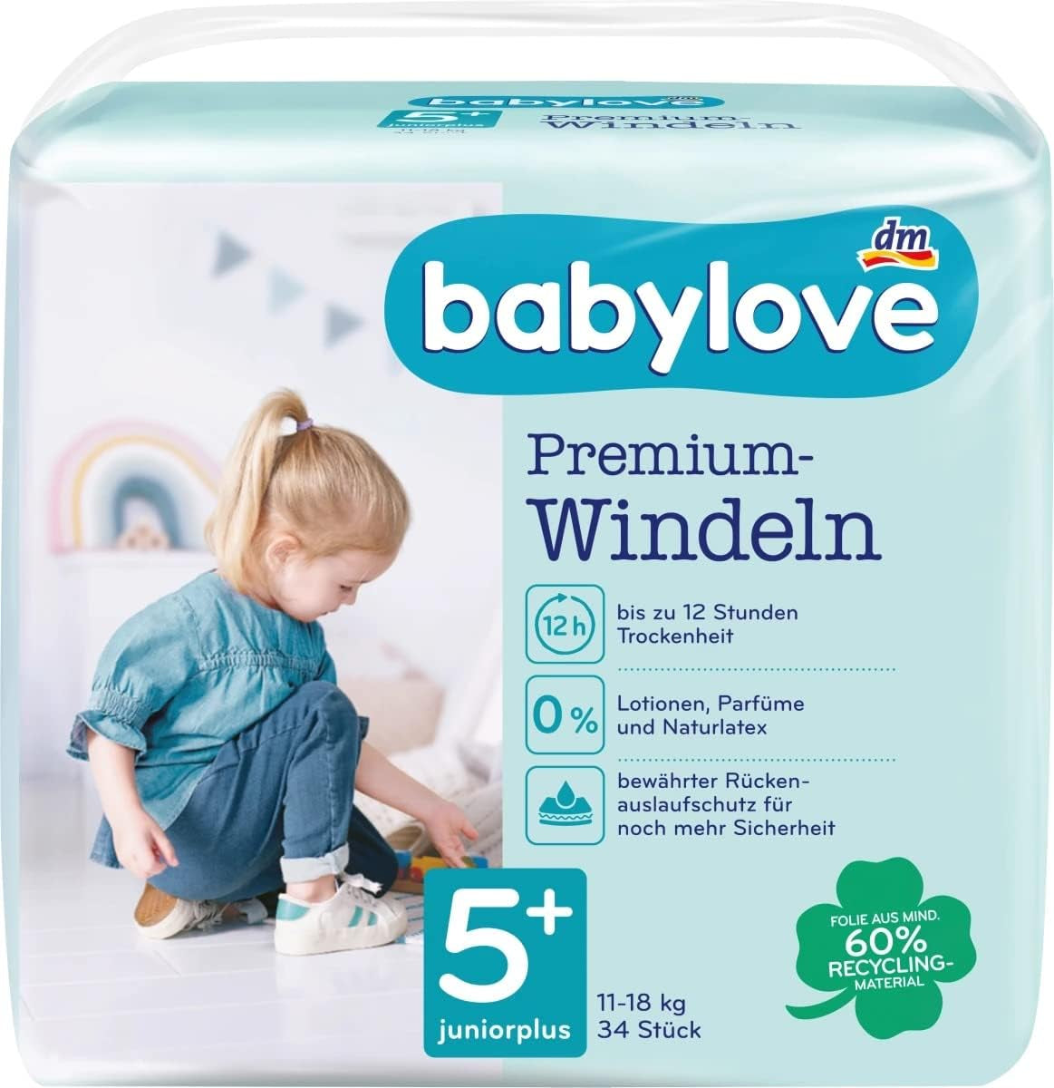 Scutece Premium Active Plus mărimea 5+, Junior Plus 13-27 kg, 1 x 34 buc.