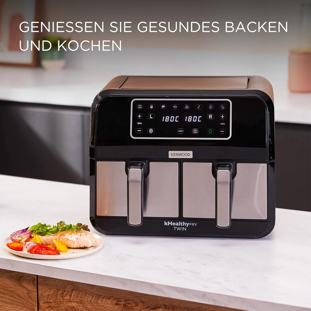 Kenwood Khealthy Twin Airfryer, 8 l (2 x 4 l), Doppelkammer, 8 Programme, Dual Cook & Sync Finish-Funktion, Touchscreen-Geräte Naty Shop