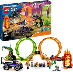LEGO 60339 City Stuntz Stuntz Show Double Looping Set, Incl. rampă, monster truck, 2X motocicletă și 7 minifigurine, jucărie pentru copii cu vârsta peste 7 ani Seturi de constructie Besuche den LEGO-Store Singur