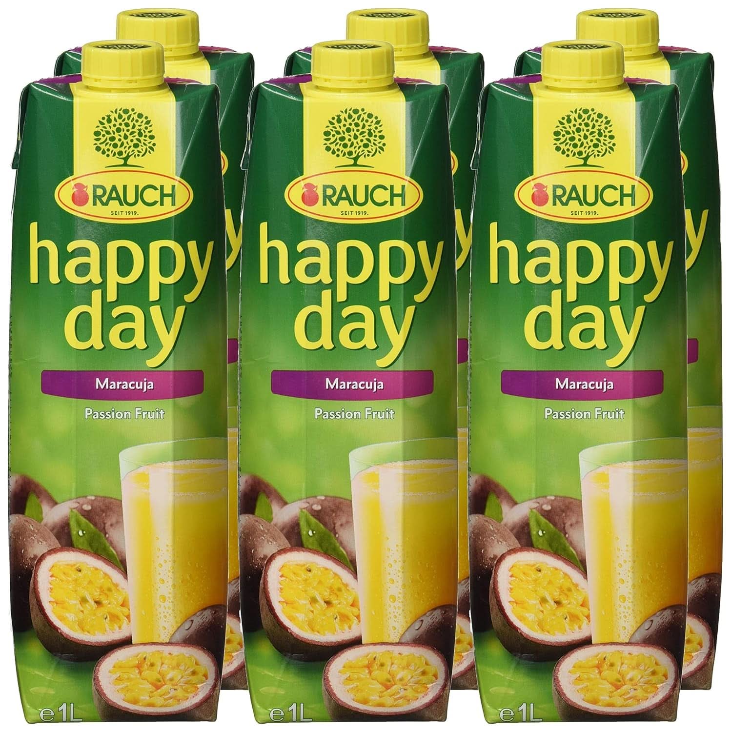 Rauch Happy Day Maracuja | Mit viel Vitamin C | Exotische Magie und intensives Aroma | 6X 1 Liter, Tetra Prisma Alkoholfreie Getränke Naty Shop