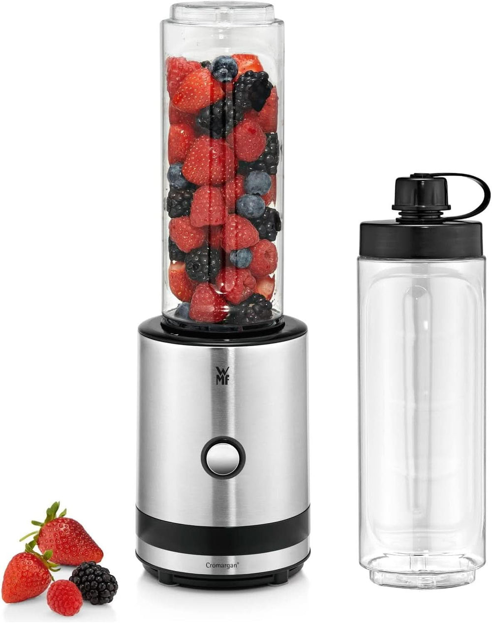 WMF Küchenminis Smoothie-To-Go, Mini Standmixer Mit Zwei Mix-/Trinkbehältern 0,6L, Mixer Hochleistungsmixer 300 W, Edelstahl Matt, Schwarz Kitchen Naty Shop Edelstahl