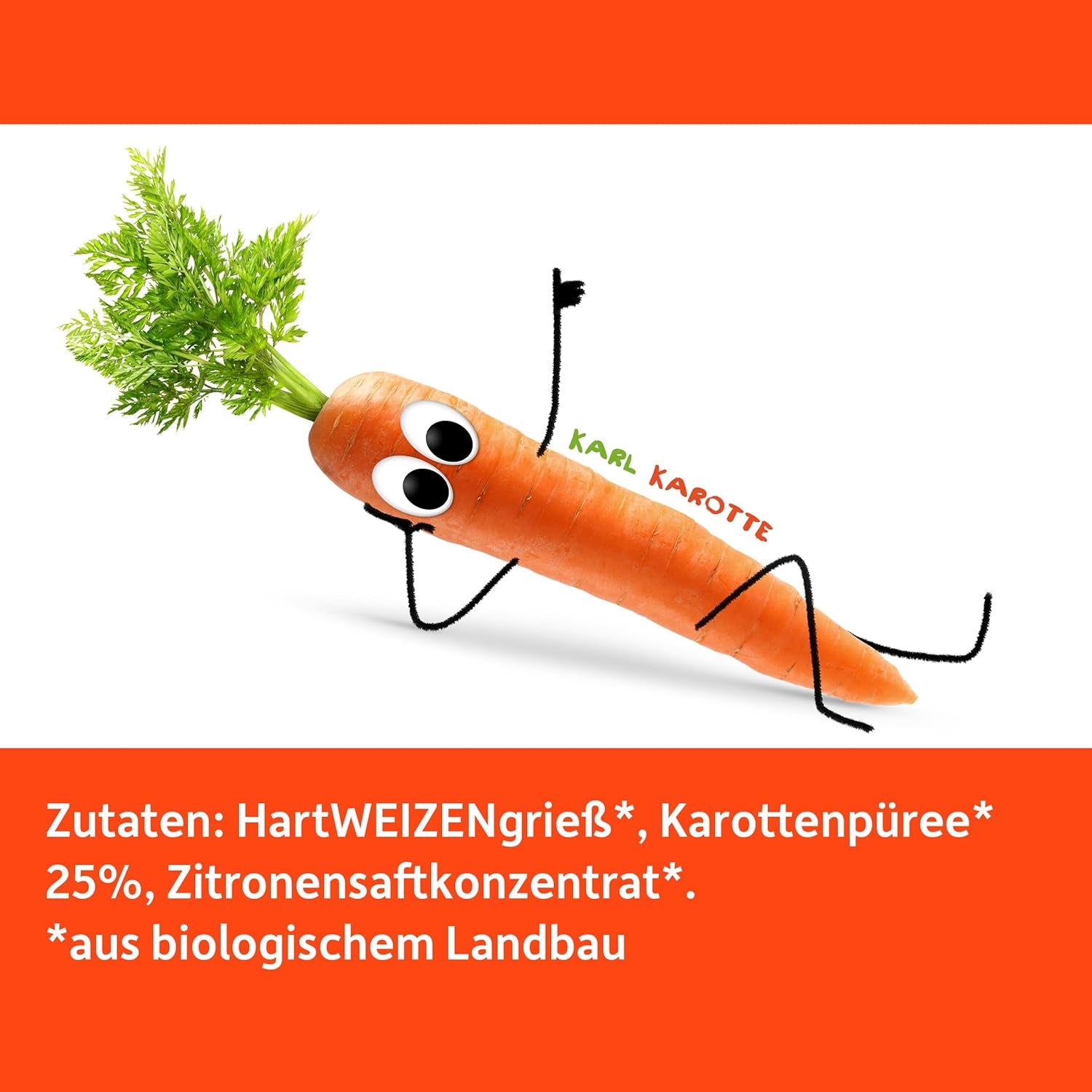 Freche Freunde Bio-Gemüsenudeln „Karotte“, 25 % Gemüseanteil, vegan, 6er-Pack (6 x 300 g)