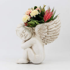 Ghiveci de plante montat pe perete și pe suprafață plană, înălțime 20 cm, cap de înger, suport de perete, suport pentru flori, vază, ghivece din rășină cu față de păpușă, recipient pentru plante de masă, ghiveci