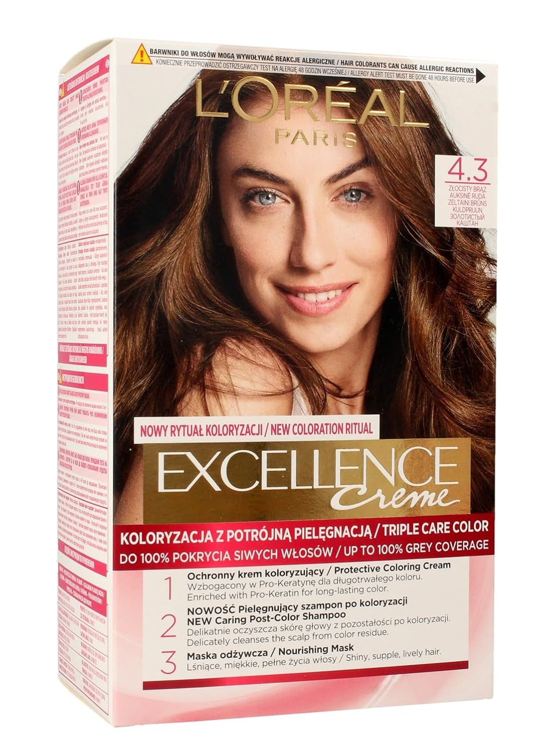 L'Oréal Paris Excellence 6.41 Culoare de păr - Bronz chihlimbar deschis Vopsea pentru par Naty Shop 4.3 maro auriu
