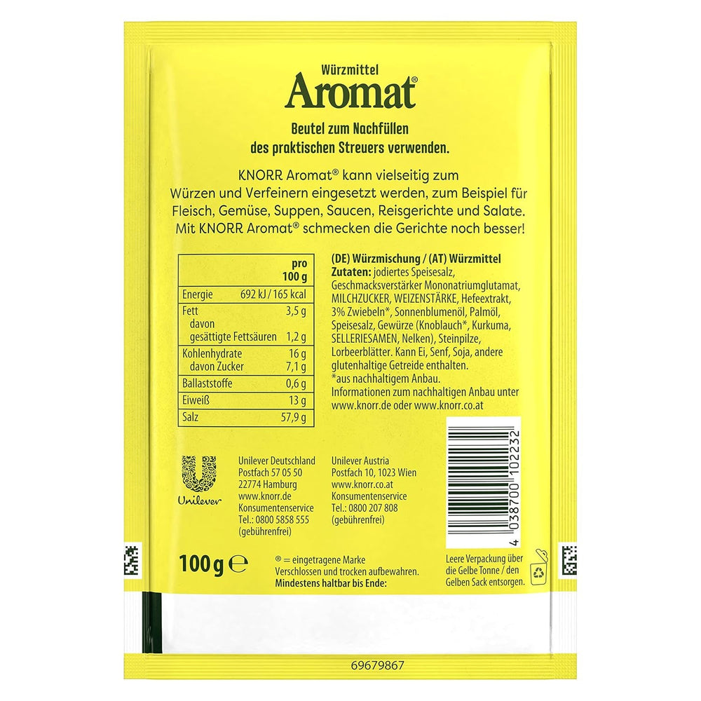 Knorr Würzmittel Nachfüllpackung Aromat Gewürzmischung zum Verfeinern von Speisen für schnelle Gerichte 100 g 1 Stück