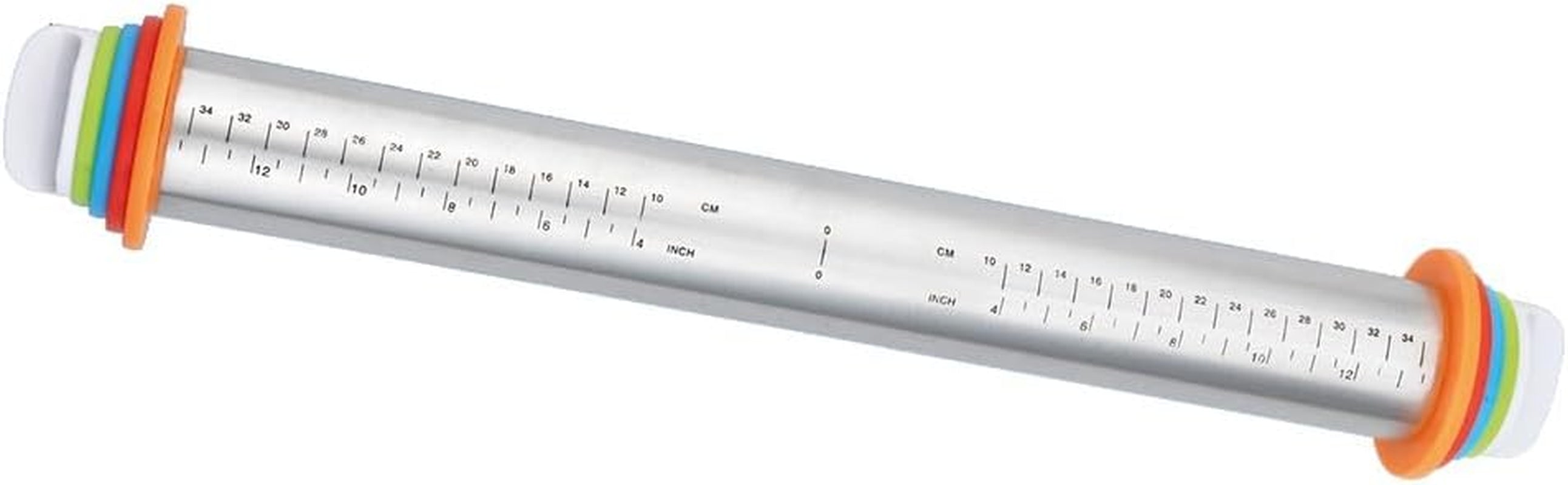 Maximex Teigrolle mit Abstandhalter EDELSTAHL - Edelstahl-Ausroller mit aufsteckbaren Abstandsscheiben, Edelstahl rostfrei, 4,5-6,5 x 43 x 4,5-6,5 cm, Silber matt