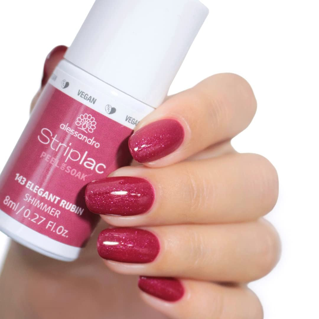 Oja UV alessandro Striplac Elegant Ruby – Delicată și de lungă durată – Îndepărtare ușoară datorită tehnologiei de îndepărtare peel-off – Vegană și cruelty-free – 8 ml