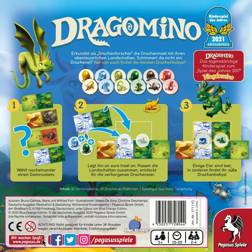 Pegasus Spiele 57111G - Dragomino *Jocul pentru copii al anului 2021*, Multicolor