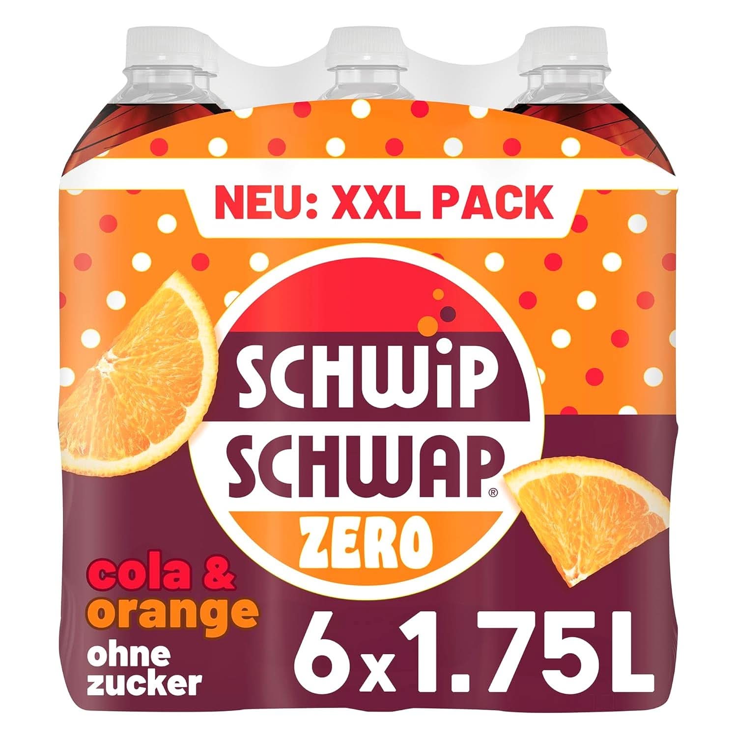 SCHWIPSCHWAP ZERO - XXL PACK - Koffeinhaltiges Cola-Erfrischungsgetränk mit Orangen, Set 6 x 1,75 Liter Naty Shop