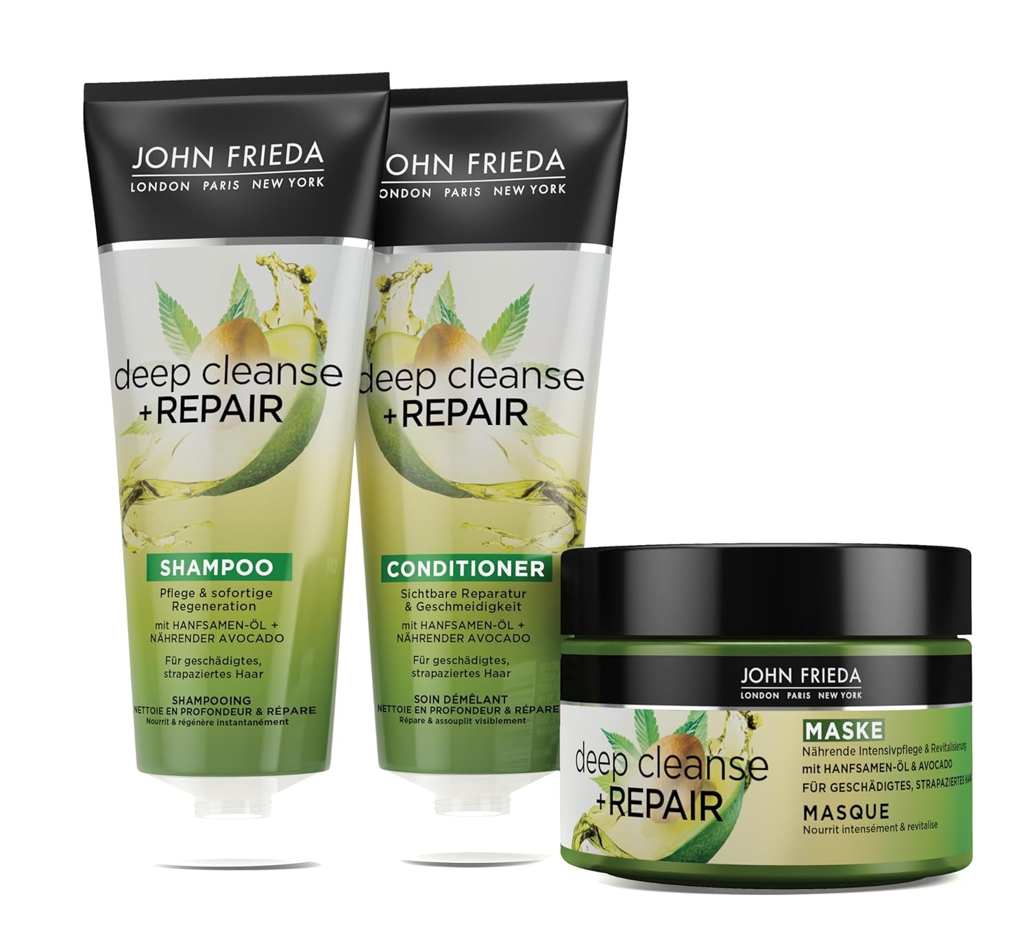 John Frieda - Deep Cleanse & Repair Mask / Treatment - Conținut: 250 ml - Cu ulei de semințe de cânepă + avocado hrănitor - Mască de păr calmantă pentru părul deteriorat Masca de par Naty Shop