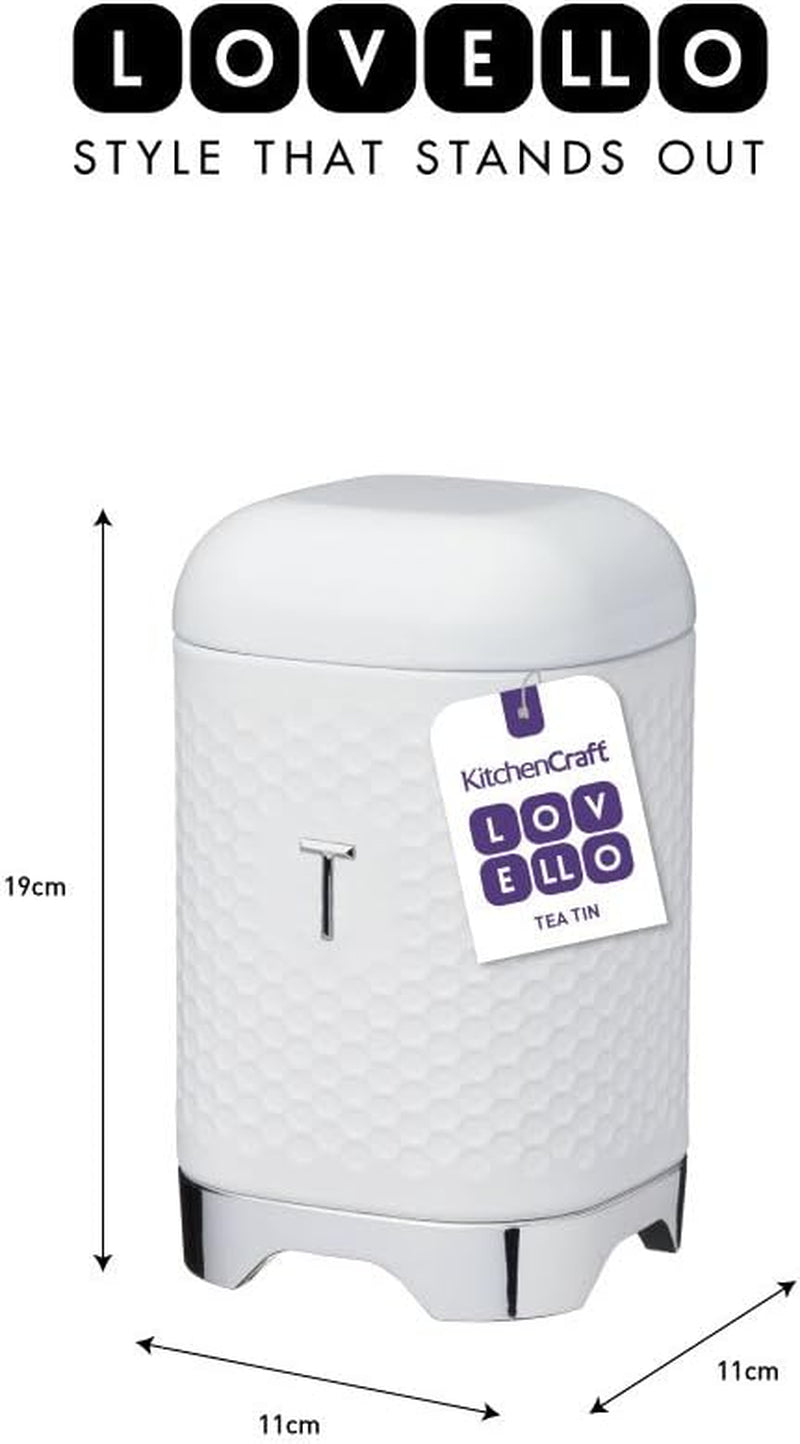 KitchenCraft Lovello caddy pentru ceai, caddy din oțel alb, suprafață texturată, stil 1950 cu capac, pentru ceai vrac și pliculețe de ceai, 11 cm x 11 cm x 19 cm, Ice White Cutii depozitare alimente Naty Shop