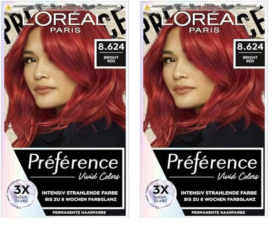 L'Oréal Paris Intensive permanent hair color, Până la 8 săptămâni de păr strălucitor și culoare intensă, Préférence Vivid Colors, Culoare: 8.624 BRIGHT RED, 1 buc (pachet de 2) Vopsea pentru par Naty Shop Titlu implicit