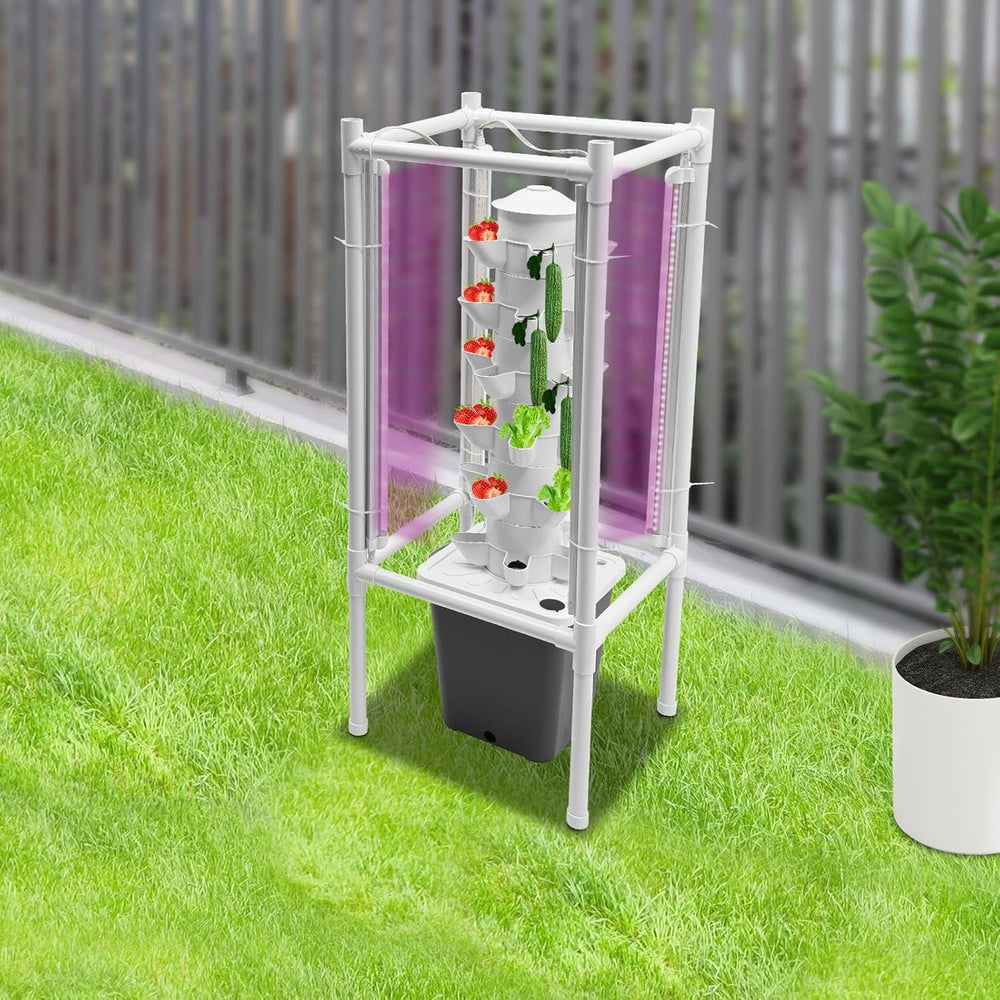 Kit de creștere turn hidroponic, 30 de găuri, 6 niveluri, turn de plantare fără sol, sistem hidroponic, turn aeroponic, grădină verticală, turn de căpșuni, sistem de creștere hidroponic pentru ierburi, fructe și legume (gri)