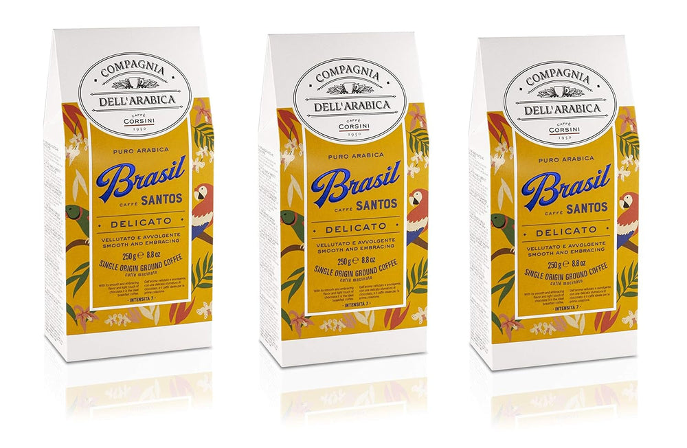 Caffè Corsini – Kaffeebohnen 3 x 250 Gramm, Compagnia Dell'Arabica, verschiedene Geschmacksrichtungen, einzelne Herkunft, insgesamt 750 g Kaffee Naty Shop Brasilien Gemahlener Kaffee