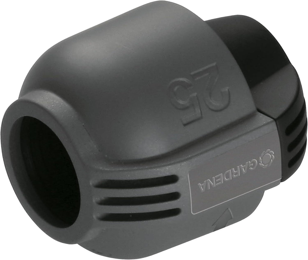 Sistem de irigații Gardena, piesă în L: Conector pentru schimbarea direcției conductei de alimentare, 25 mm, tehnologie de conectare Quick&Easy, compatibil cu conductele de alimentare Gardena de 25 mm, asamblare fără unelte (2773-20)