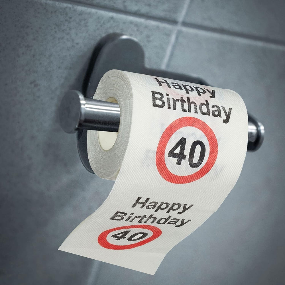 Set de 4 hârtii igienice "La mulți ani 40" │40th birthday 24 metri 2-țesături 180Gr/Qm │ Hârtie igienică motiv hârtie igienică (4 X hârtie igienică 40)