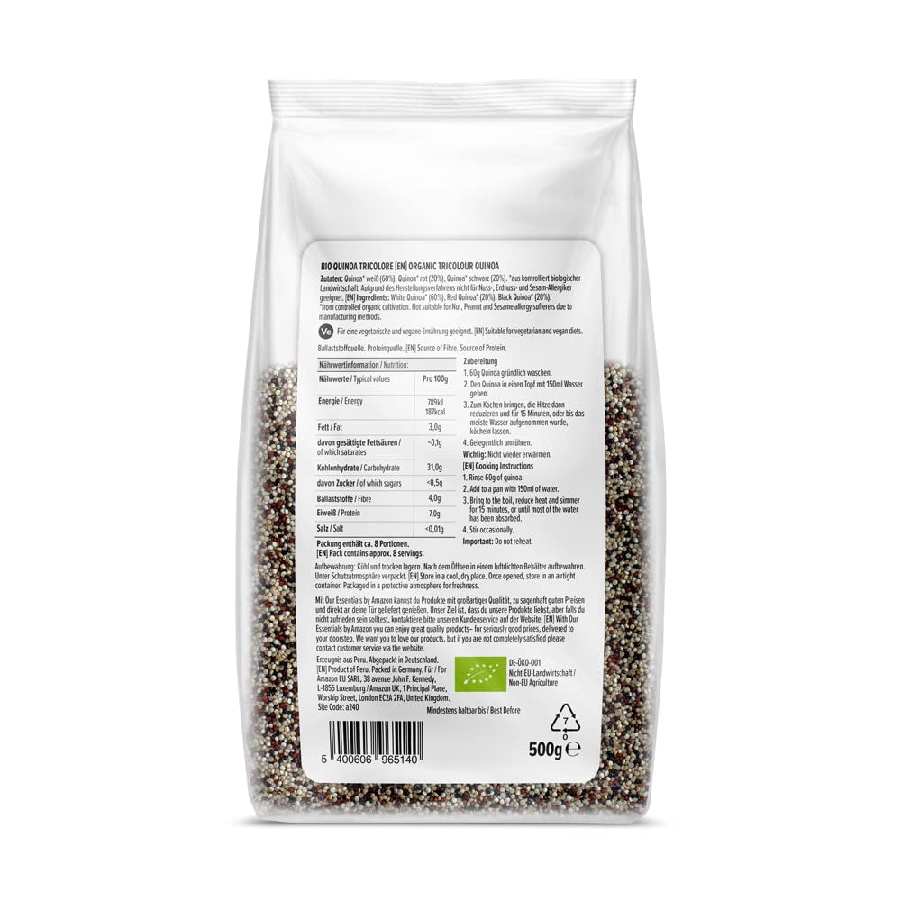 Quinoa tricoloră organică de la Amazon, 500 g (pachet de 1)