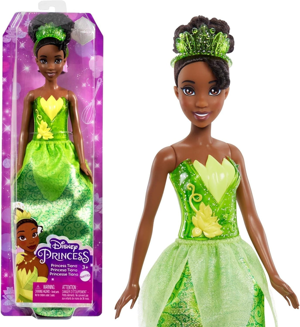 Mattel DISNEY Prințesa Aurora - păpușă cu ținută tipică, pantofi detașabili și diademă, top strălucitor și fustă detașabilă cu model, păr lung de coafat, HLW09 Papusi Naty Shop Tiana