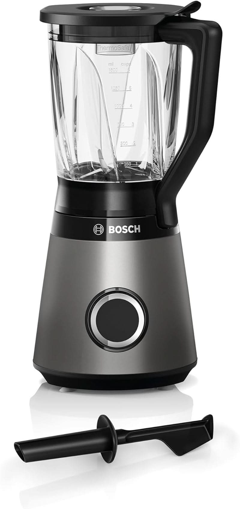 Bosch Standmixer Vitapower Serie 4 MMB6172S, Edelstahl-Klingen, 1.5L Thermosafe Glasbehälter, Stopfer, Spülmaschinengeeignete Teile, 30.000 U/Min, 1200 W, Silber Mutter und Kind Naty Shop