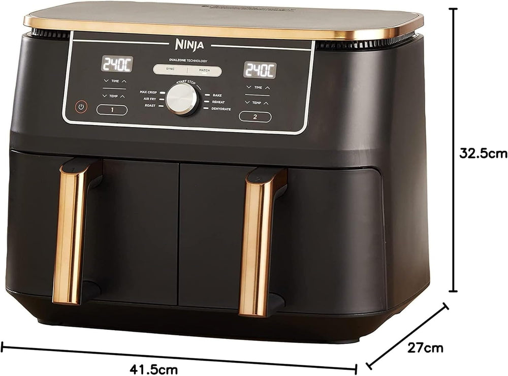 Ninja Foodi AF400EUCP MAX Zweizonen-Luftfritteuse, 9,5 l Airfryer, 2 Fächer, mit Zange, Antihaftbeschichtung, Haushaltsgeräte Naty Shop