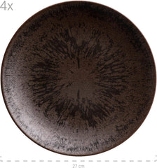 MÄSER Bronz Metallic, serviciu de masă cu 12 piese pentru 4 persoane cu glazură elegantă și lucioasă, set de farfurii cu farfurie de cină, farfurie de sumă și farfurie de desert din ceramică de înaltă calitate, gresie, maro