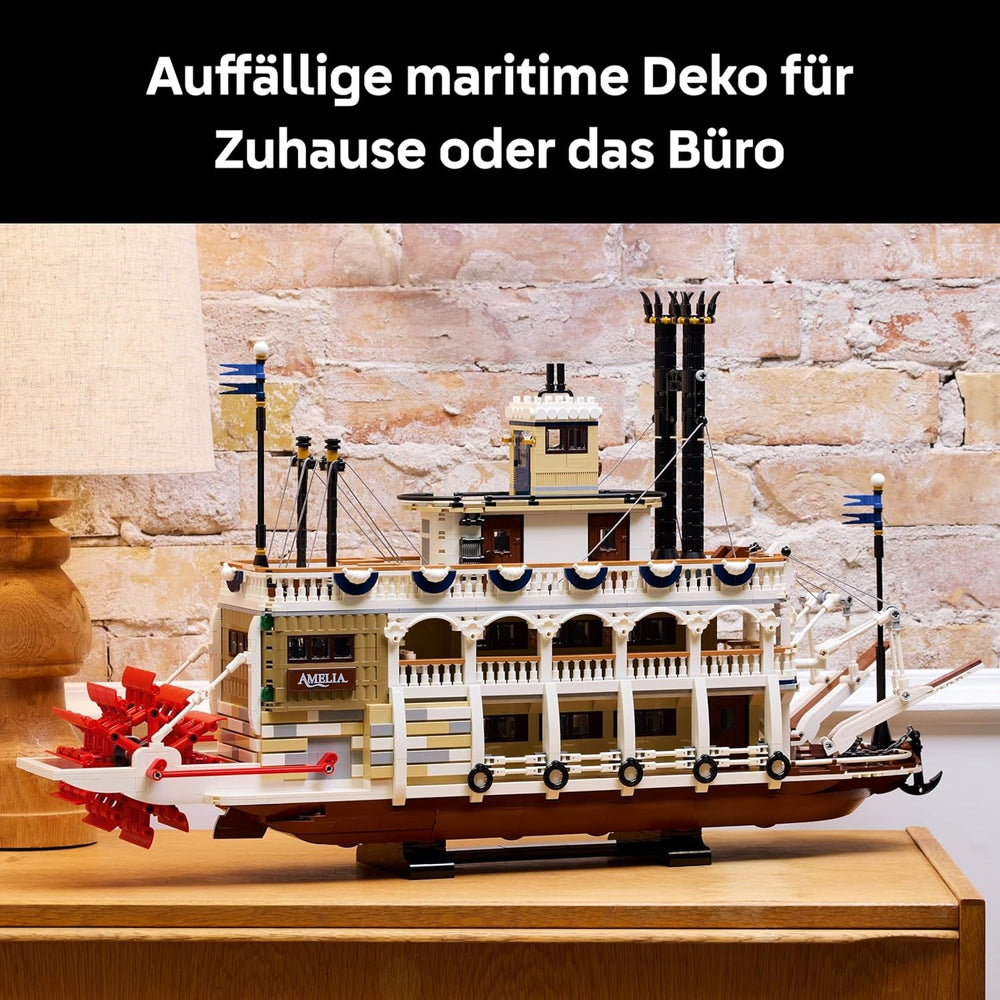 LEGO Ideas Flussraddampfer - Bauset für Erwachsene - Bootsmodell mit Innenraum & interaktiven Funktionen, inkl. funktionierendem Schaufelrad und Steuerung - DIY Geschenk für Männer und Frauen - 21356