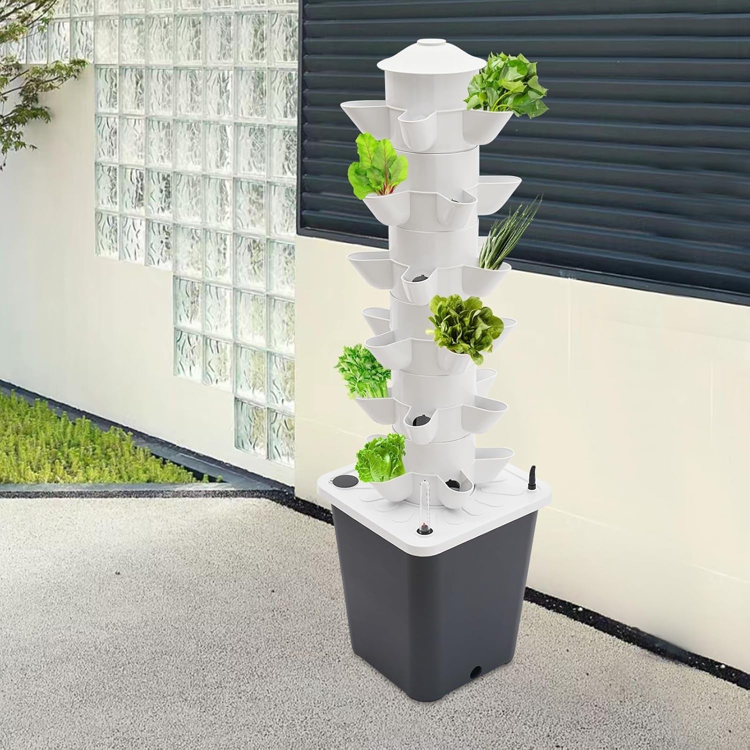 Turn hidroponic cu 30 de capsule, sistem de creștere hidroponică pentru grădină, kit de creștere verticală hidroponică cu 6 niveluri, turn aeroponic cu pompă de hidratare, adaptor și pat de însămânțare (gri)