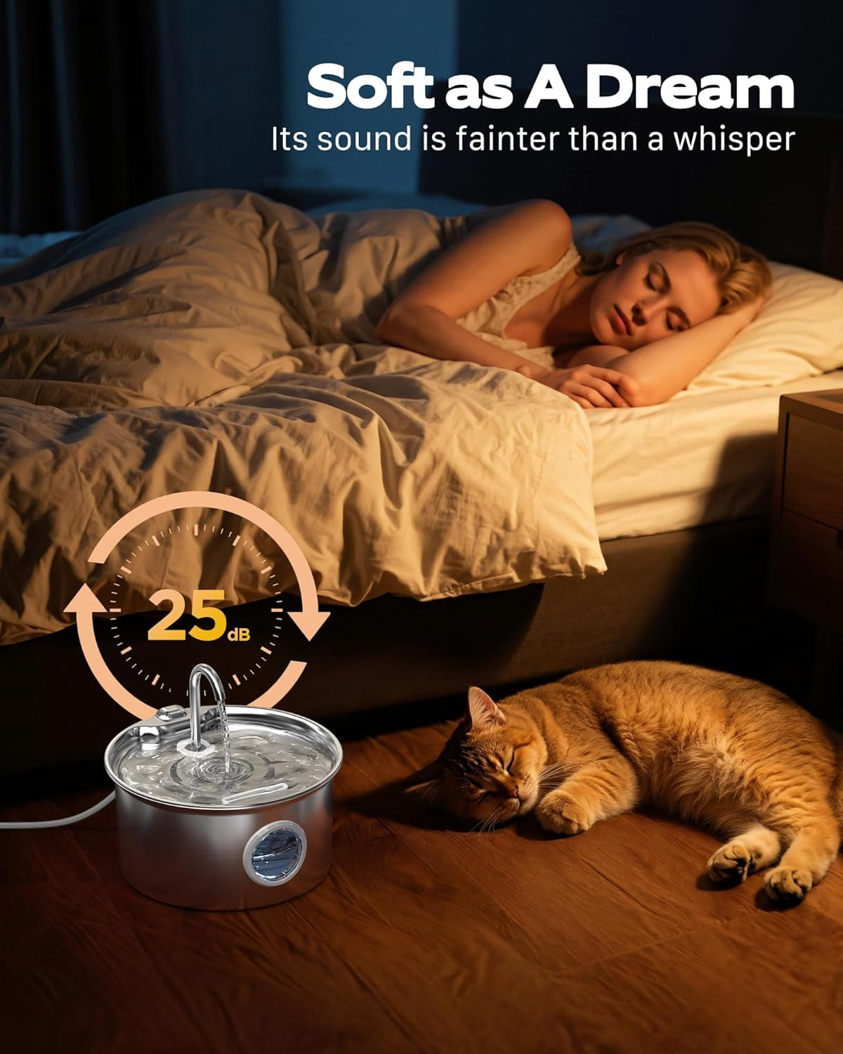 Katzenbrunnen Edelstahl Trinkbrunnen für Katze: Katzen Trinkbrunnen Leise - 2.6L Automatic Katzentrinkbrunnen mit Wasserstandsfenster - Haustierbrunnen für Kleine Hunde - Mehrschichtiges Filtersystem
