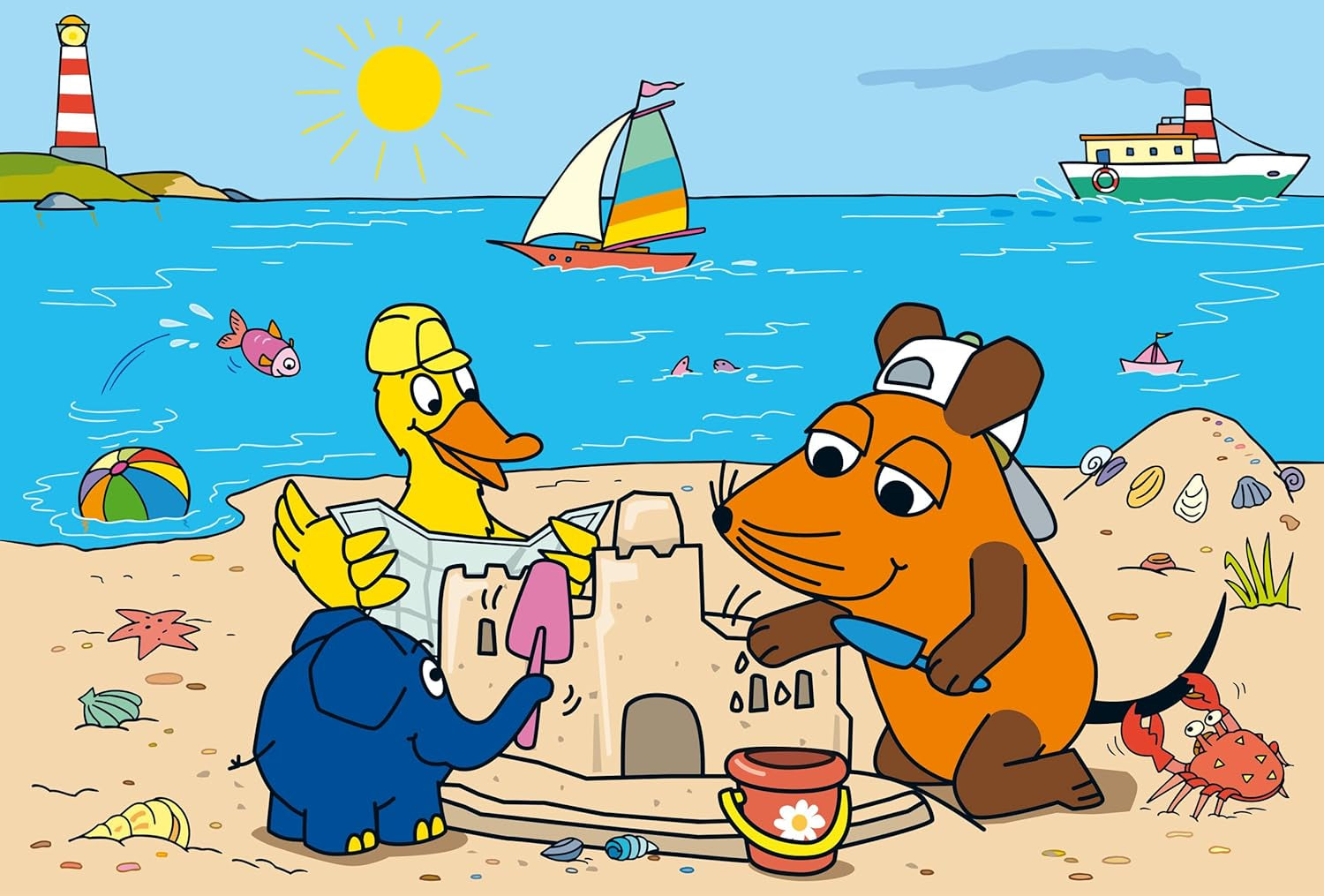 Schmidt Spiele 56212 Mouse, prieteni buni, 3X24 piese puzzle pentru copii, albastru Puzzle Naty Shop