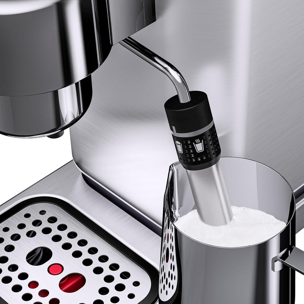 Espressor WMF Lumero, portafiltru, 1400 wați, portafiltru, 3 inserții, pentru 1-2 cești de espresso, inclusiv pentru capsule, 15 bar, suport pentru cești, spumator de lapte, oțel inoxidabil mat