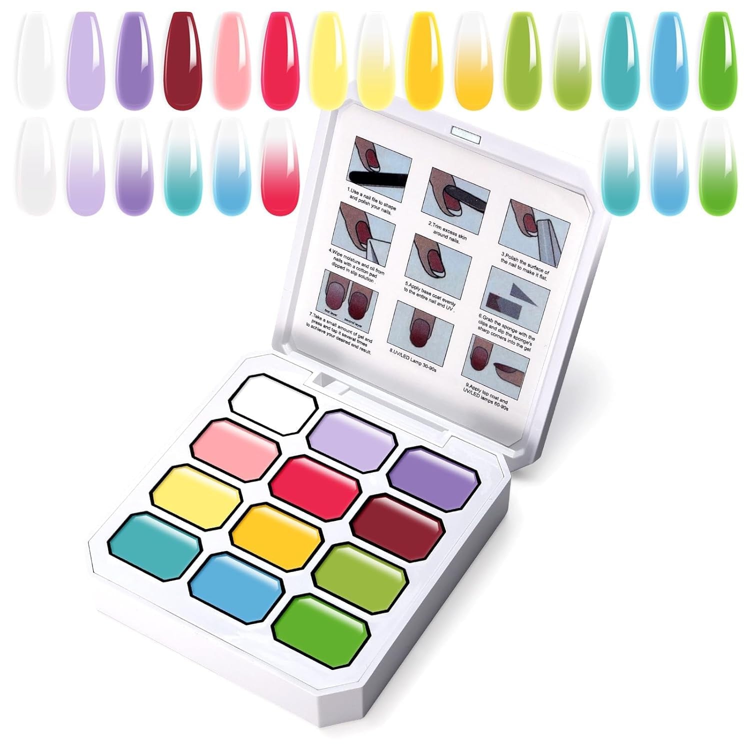 Gradient Painting Gel, 12 Colors Ombre Gel Nail Polish with 100Pcs Nail Sponges & 4 Claws Metal Grabber for French Manicure DIY Nail Art,Set I