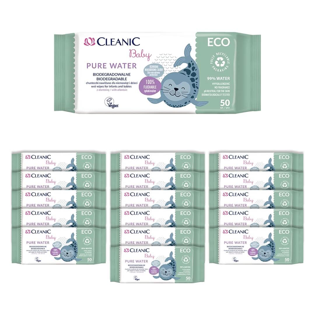 Baby Eco Feuchttücher mit reinem Wasser für Kinder und Kleinkinder – 99 % Ige-Zusammensetzung auf Wasserbasis – Allantoin – parfümfrei – waschbar – für empfindliche Haut Baby-Feuchttücher Naty Shop 16 x 50 Tücher