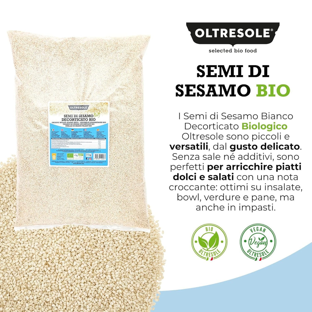 Semințe de susan organice 3 kg, semințe oleaginoase organice crude, susan alb, decojite natural, neprăjite, sursă de calciu și fier, pachet economic