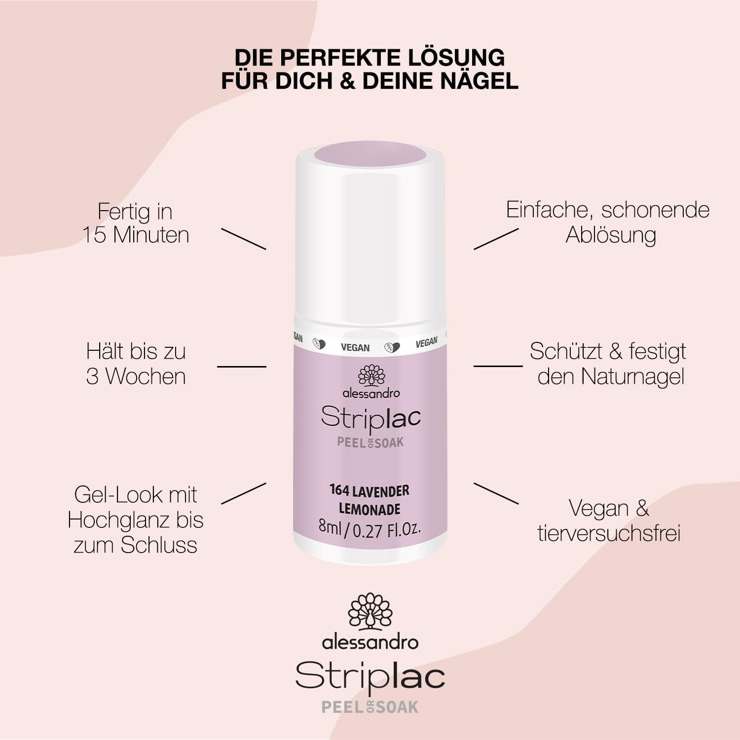 Oja UV alessandro Striplac Lavender Lemonade – Delicată și de lungă durată – Îndepărtare ușoară datorită tehnologiei de îndepărtare – Vegană și cruelty-free – 8 ml