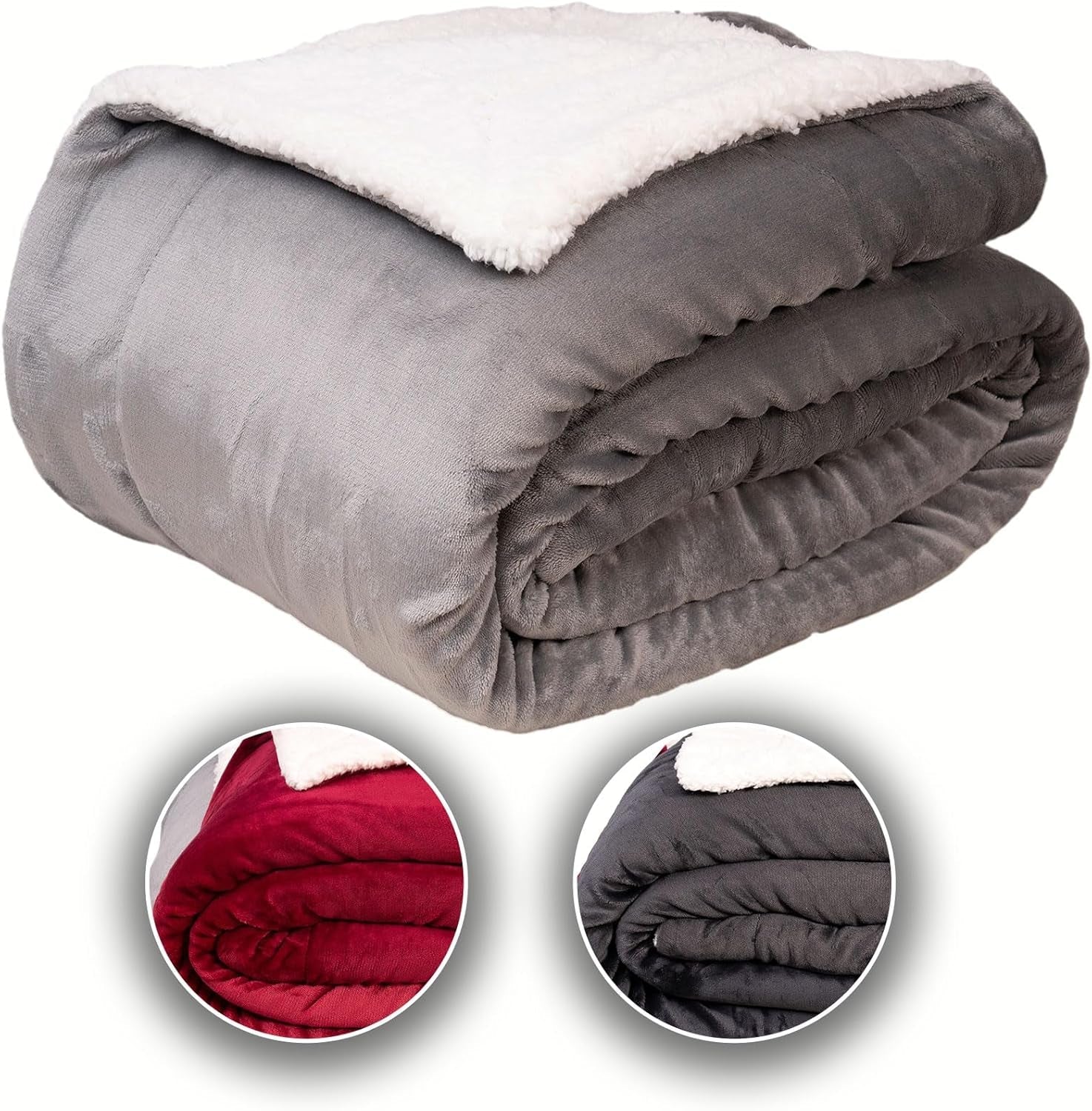 Komfortec pătură confortabilă 150X200 Cm, pătură pufoasă din fleece certificată Oeko-Tex, pătură caldă sherpa pentru canapea, pătură groasă pentru canapea, burgundy Paturi si Cuverturi Besuche den Komfortec-Store Gri 240 X 220 Cm