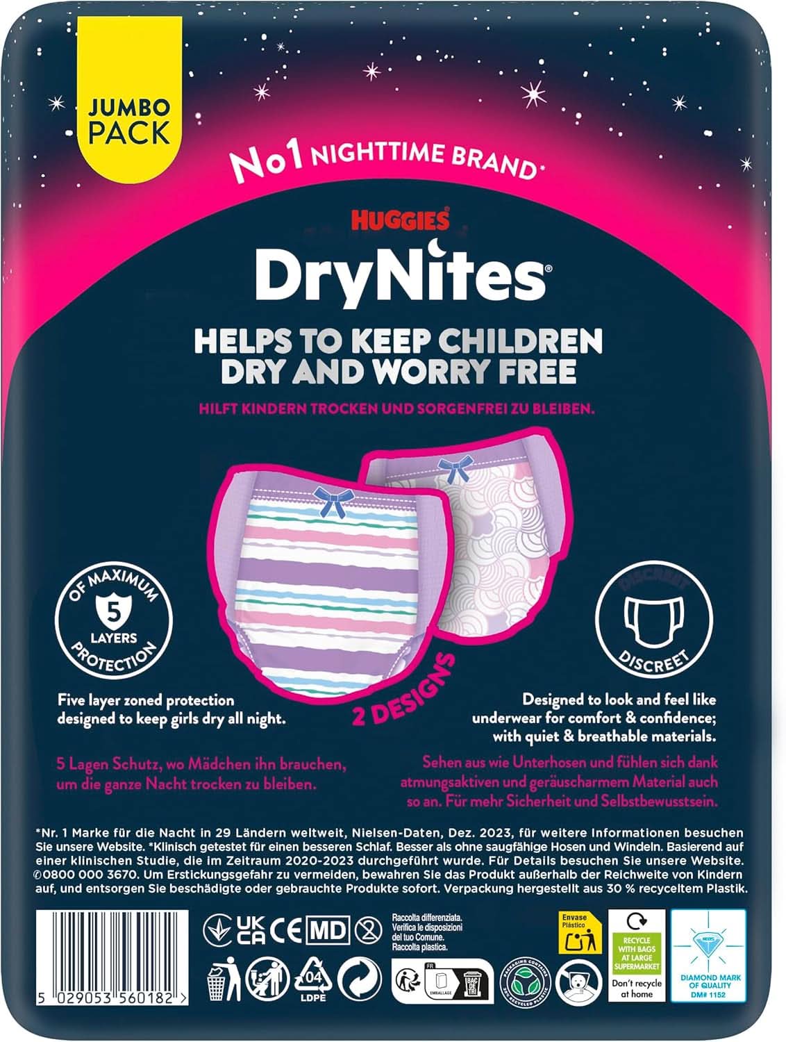 Huggies Drynites Scutece de noapte foarte absorbante, pentru fete 8-13 ani (30-48 kg), 52 buc (4 x 13) Mama si Copilul Naty Shop