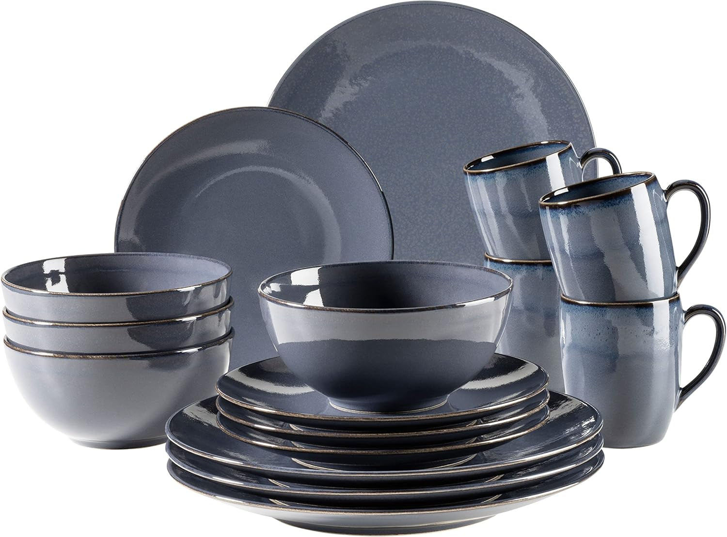 MÄSER 931736 Geschirr-Set für 4 Personen im mediterranen Vintage-Look, 16-teiliges Kombiservice in Sandigem Grau, Keramik, Sandgrau Tableware Sets Naty Shop Anthrazitblau