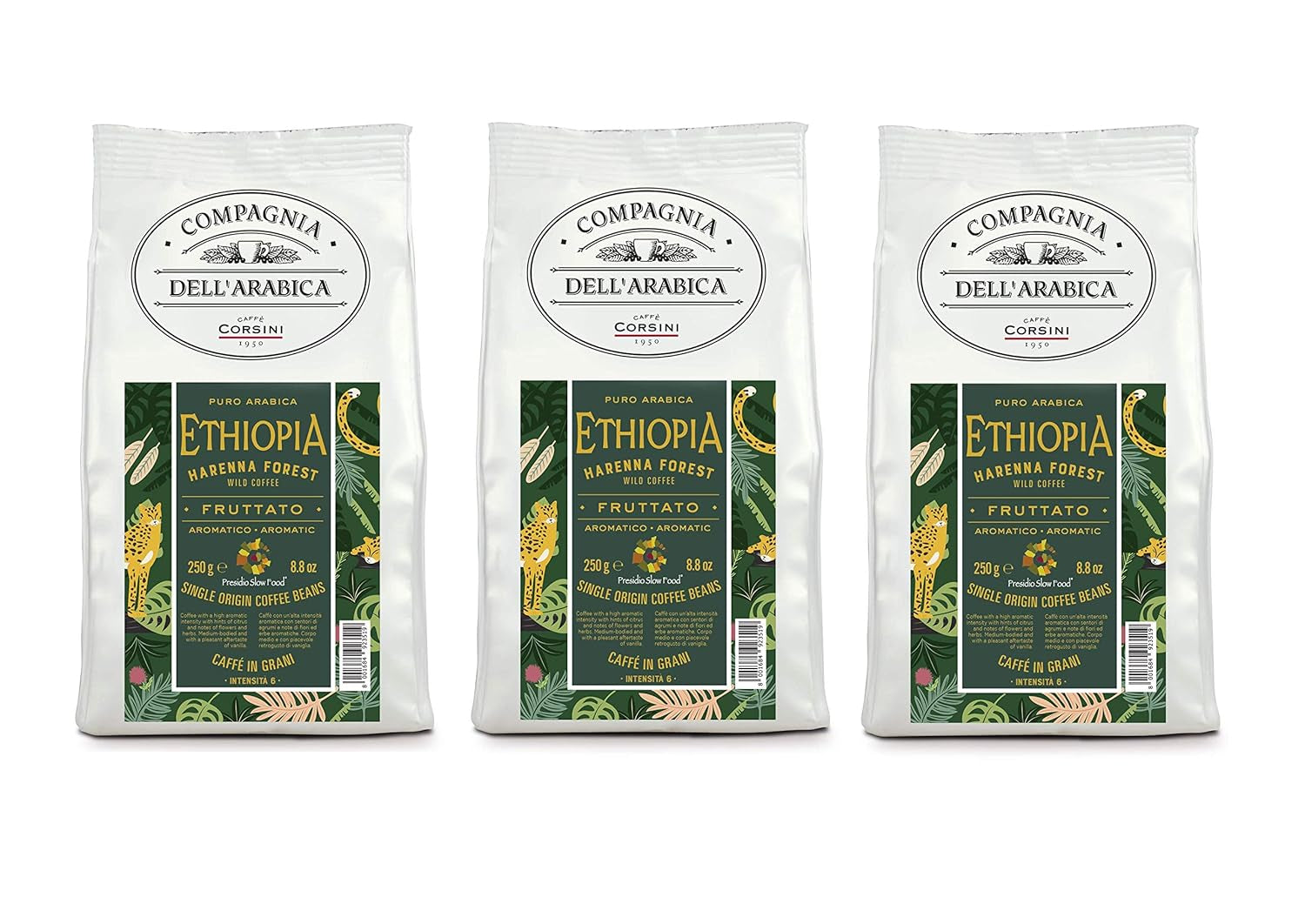 Caffè Corsini – Kaffeebohnen 3 x 250 Gramm, Compagnia Dell’Arabica, verschiedene Geschmacksrichtungen, einzelne Herkunft, insgesamt 750 g Kaffee Naty Shop Äthiopien Kaffeebohnen